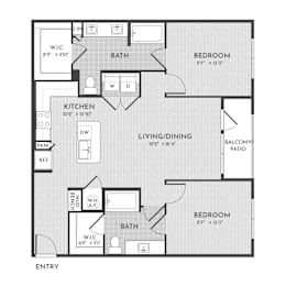 2 beds, 2 baths, 1,111 sqft, $1,464