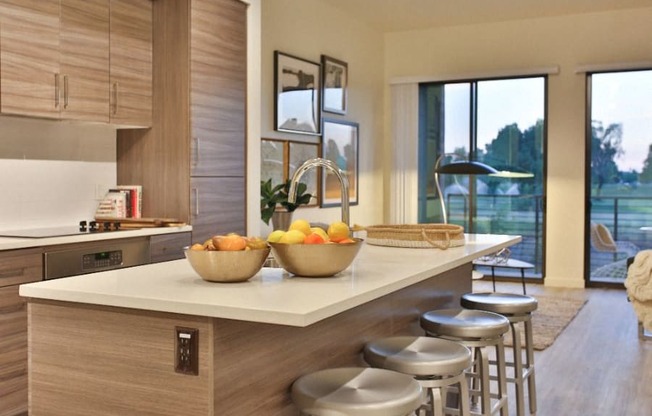 Apartments in Scottsdale AZ-Dusk Scottsdale Modern Kitchen with a Spacious Island and Plenty of Cabinet Space