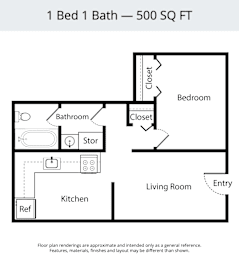 1 bed, 1 bath, 500 sqft, $1,160