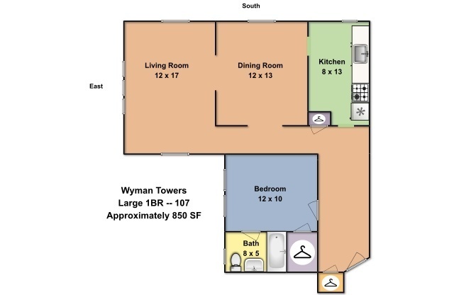 1 bed, 1 bath, 550 sqft, $1,500, Unit 107