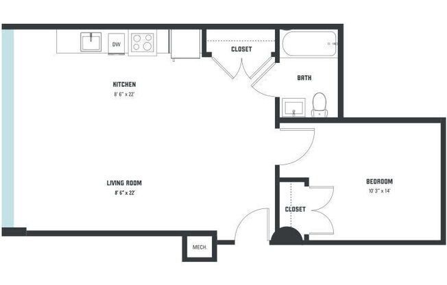 1 bed, 1 bath, 624 sqft, $1,330