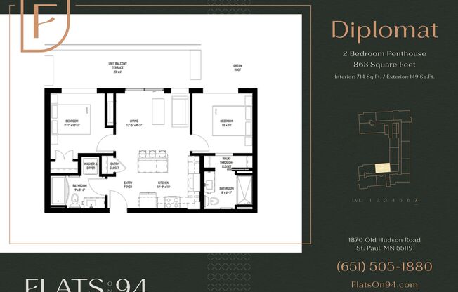 2 beds, 2 baths, 714 sqft, $2,095, Unit 732 - Diplomat