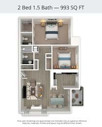 2 beds, 1.5 baths, 993 sqft, $1,680