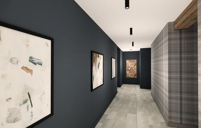 Artful hallways at Modera Bridle Trails bring character to everyday moments with curated design and warm, welcoming details.