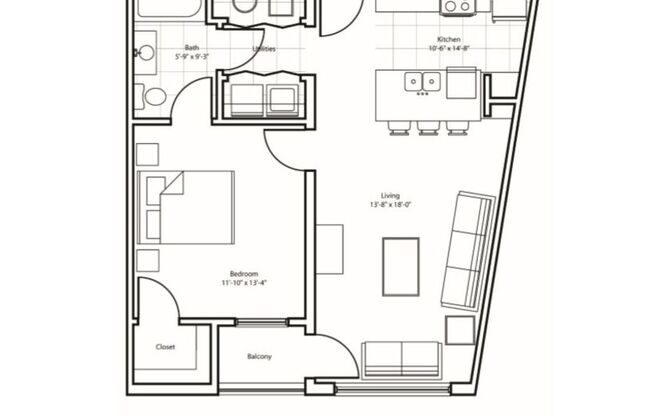 1 bed, 1 bath, 747 sqft, $1,369