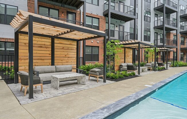Poolside Cabanas and pool