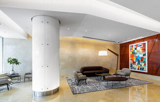 Modern welcoming apartment lobby in LIC. 