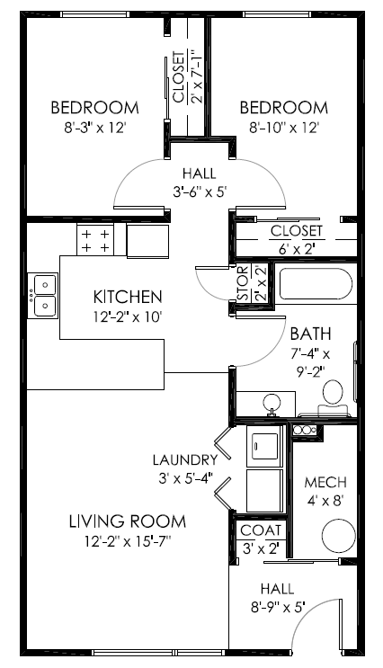 2 beds, 1 bath, 750 sqft, $715