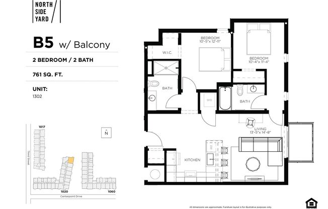 2 beds, 2 baths, 930 sqft, $1,975, Unit 1402