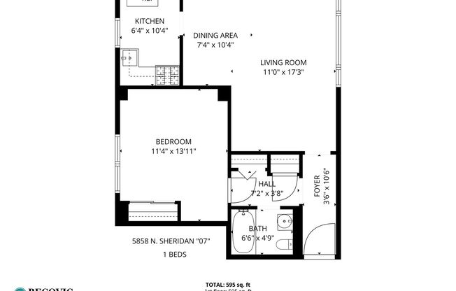 1 bed, 1 bath, 595 sqft, $2,200, Unit 1107