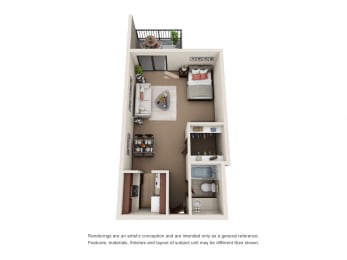 Studio, 1 bath, 510 sqft, $1,045