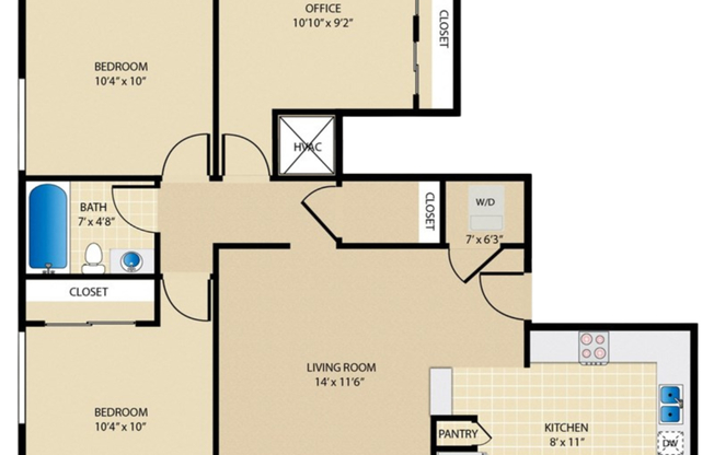 2 beds, 1 bath, 858 sqft, $1,290