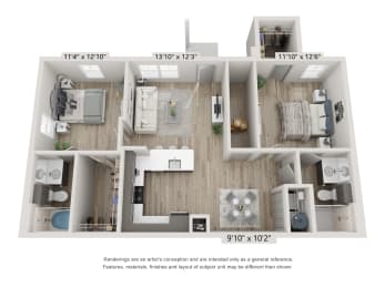 2 beds, 2 baths, 1,045 sqft, $1,449