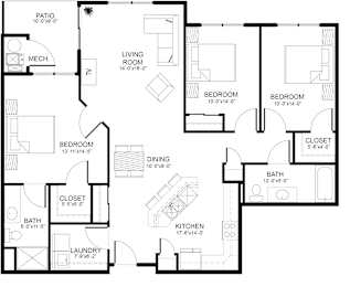 3 beds, 2 baths, 1,261 sqft, $1,399