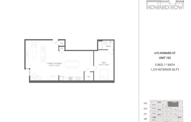 1 bed, 1 bath, 1,319 sqft, $1,467, Unit 415 Unit 102