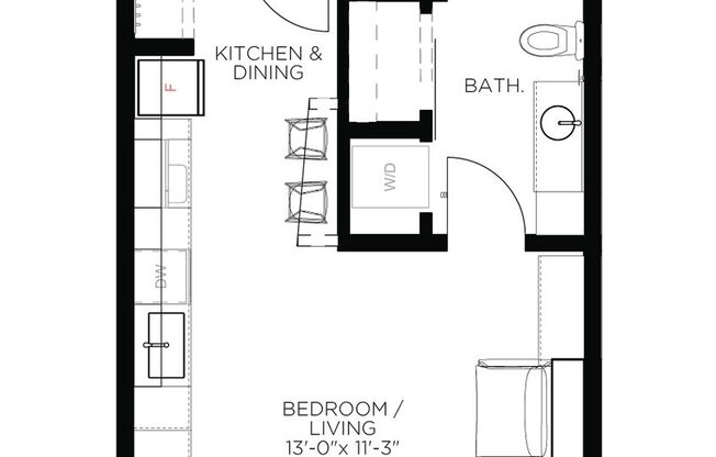 Studio, 1 bath, 390 sqft, $1,100