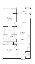 2 beds, 1 bath, 816 sqft, $1,905