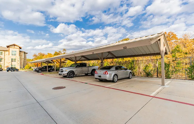 Covered parking spots available for residents of the preserve luxury apartments in Grapevine.