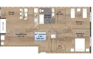 2 beds, 1 bath, 1,054 sqft, $1,750, Unit 204