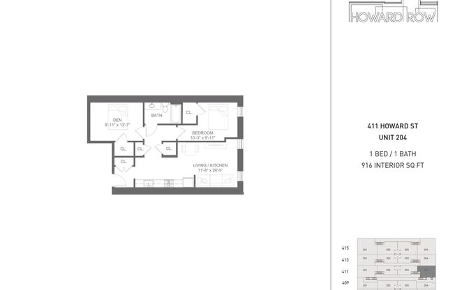 2 beds, 1 bath, 913 sqft, $1,399, Unit 411 Unit 204