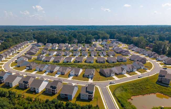 Scenic aerial shot capturing the homes and neighborhood streets.
