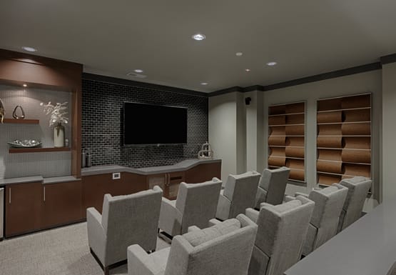 Movie theater with seating and TV