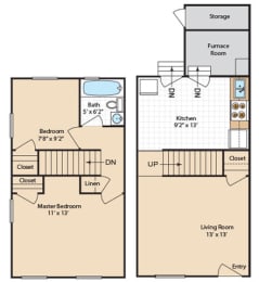 2 beds, 1 bath, 687 sqft, $1,170