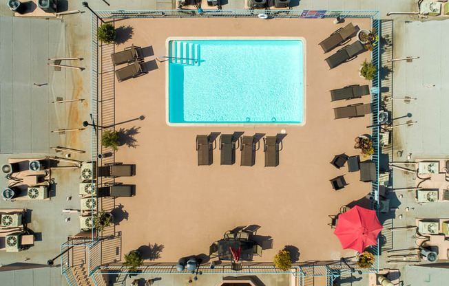 Pool Seating Top view at La Vista Terrace, Hollywood, CA, 90046