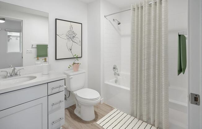 a bathroom with a shower and a toilet and a sink