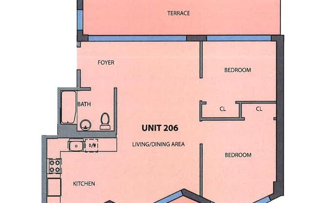 2 beds, 1 bath, 1,000 sqft, $3,895, Unit 206