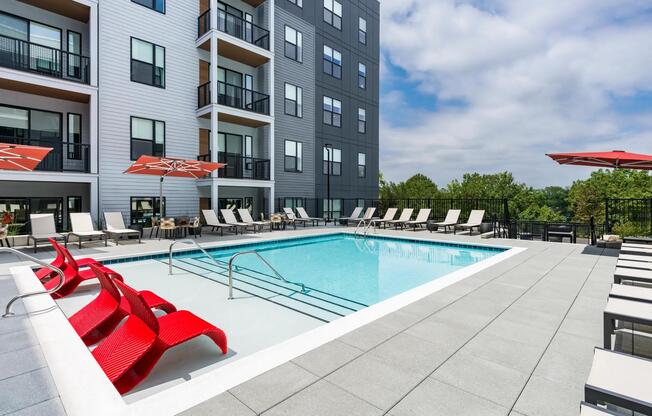 Cool off or lounge in style at the refreshing pool deck at Modera LoSo.