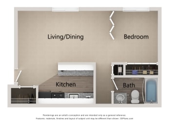 1 bed, 1 bath, 478 sqft, $850