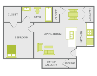 1 bed, 1 bath, 530 sqft, $875