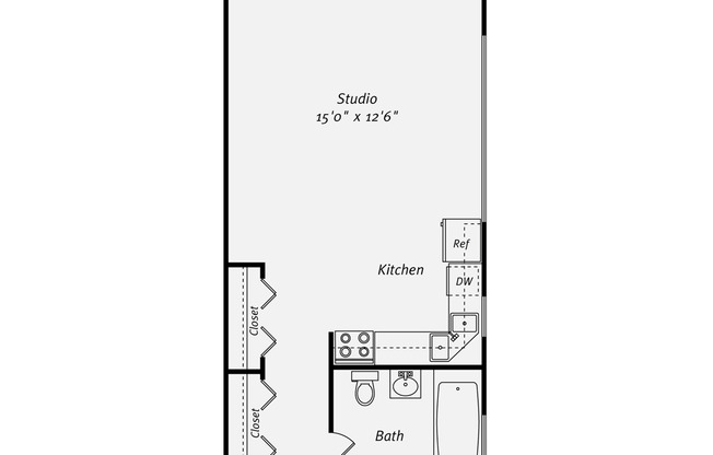 Studio, 1 bath, 332 sqft, $3,542, Unit 1-2M
