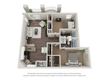 2 beds, 2 baths, 1,043 sqft, $1,116