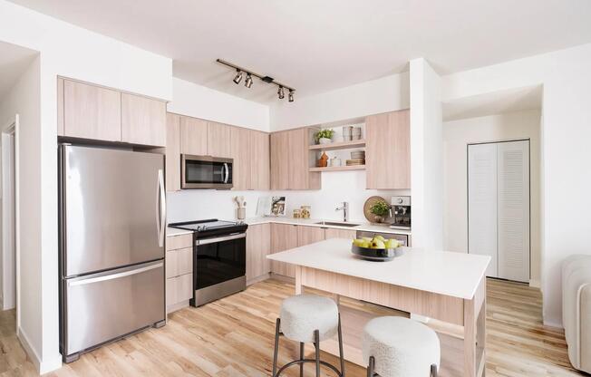 Each apartment includes ENERGY STAR stainless steel appliances and large chef’s island with built-in storage.