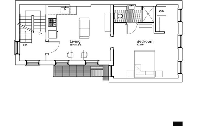 1 bed, 1 bath, 610 sqft, $800, Unit 2