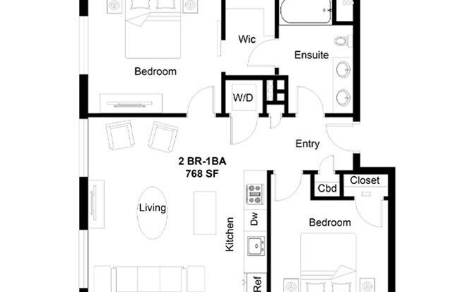 2 beds, 1 bath, 768 sqft, $1,819, Unit 407