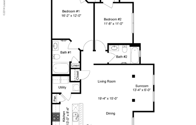 2 beds, 2 baths, 1,156 sqft, $1,405