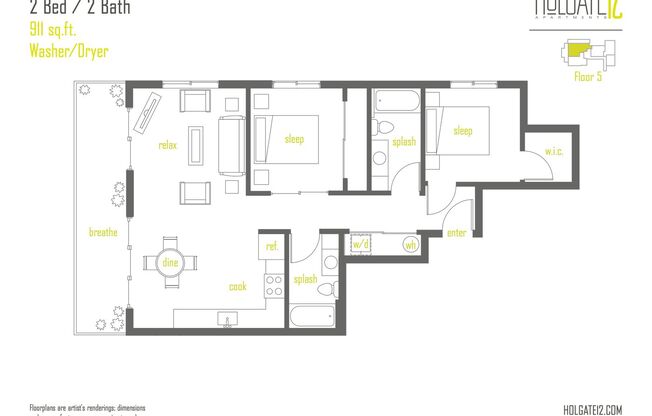 2 beds, 2 baths, 911 sqft, $2,895, Unit 509