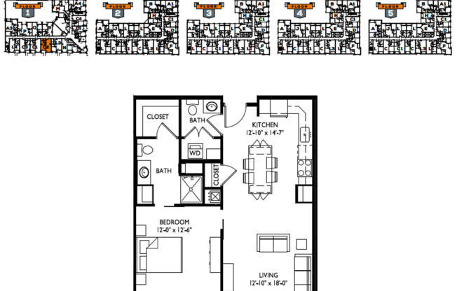 1 bed, 1.5 baths, 822 sqft, $1,900, Unit 107