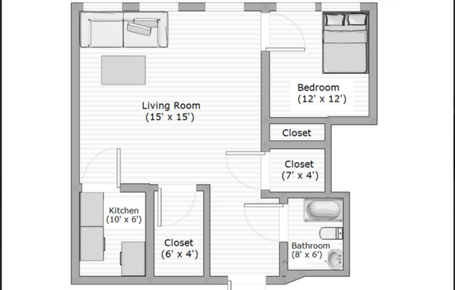 1 bed, 1 bath, 600 sqft, $825, Unit 203