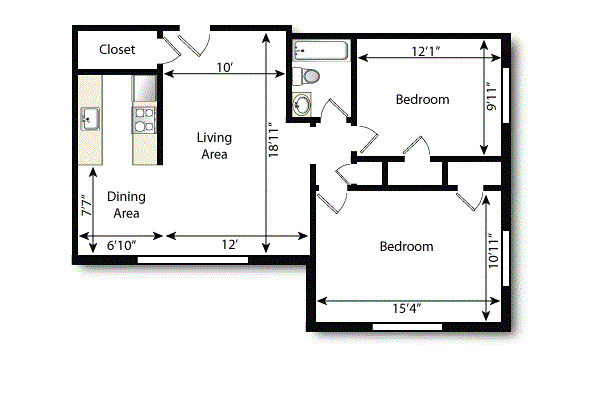 2 beds, 1 bath, 840 sqft, $1,375