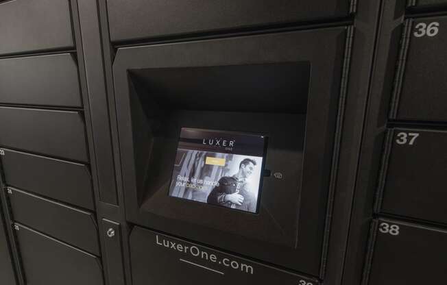 an image of a lockers with a dvd player in the middle