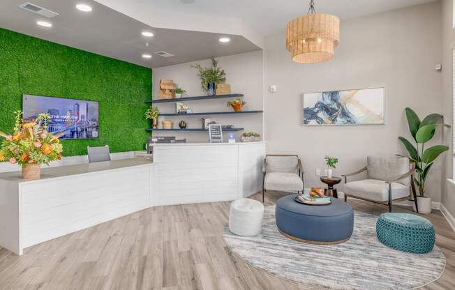 Image of the front desk with seating