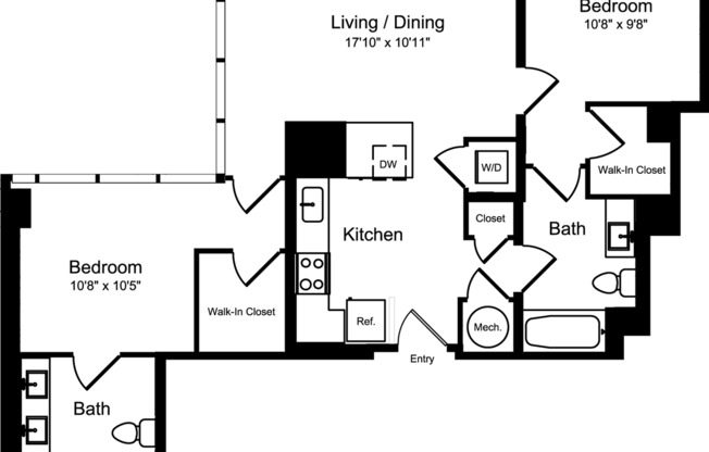 2 beds, 2 baths, 937 sqft, $3,759, Unit 410