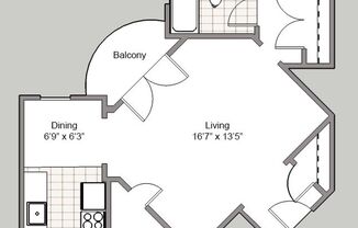Studio, 1 bath, 425 sqft, $1,400, Unit 202