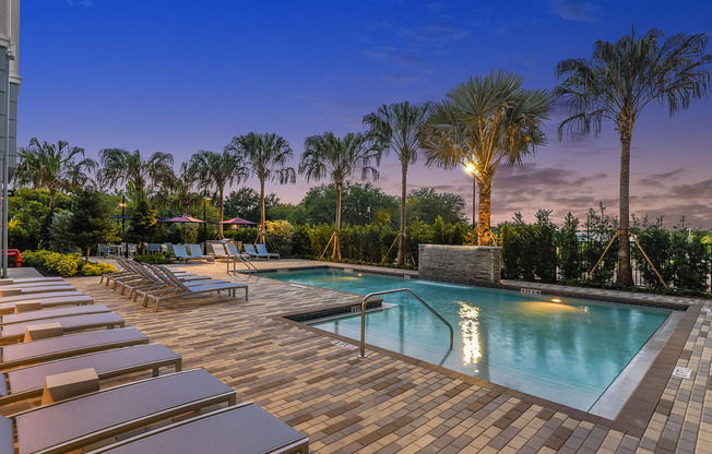 Luxurious swimming pool at The Exchange Luxury Apartments in St. Petersburg, FL