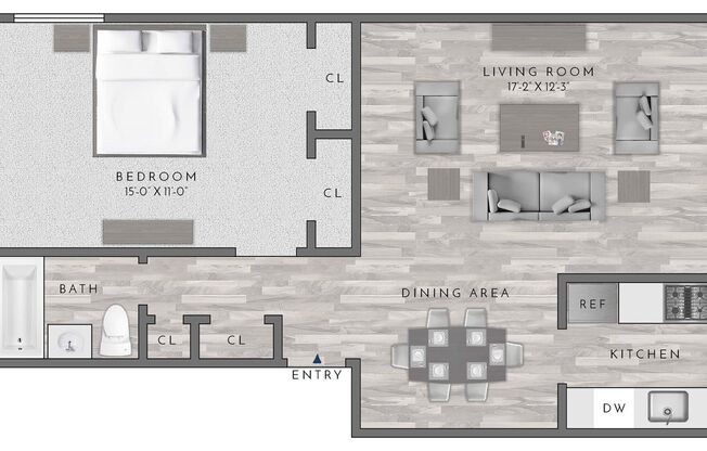 1 bed, 1 bath, 610 sqft, $2,670