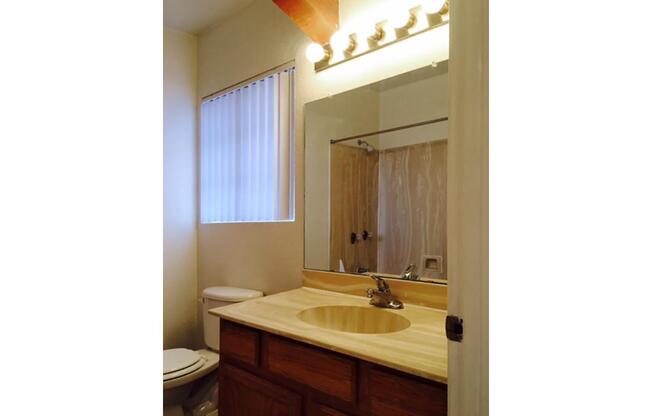 a white sink sitting under a mirror